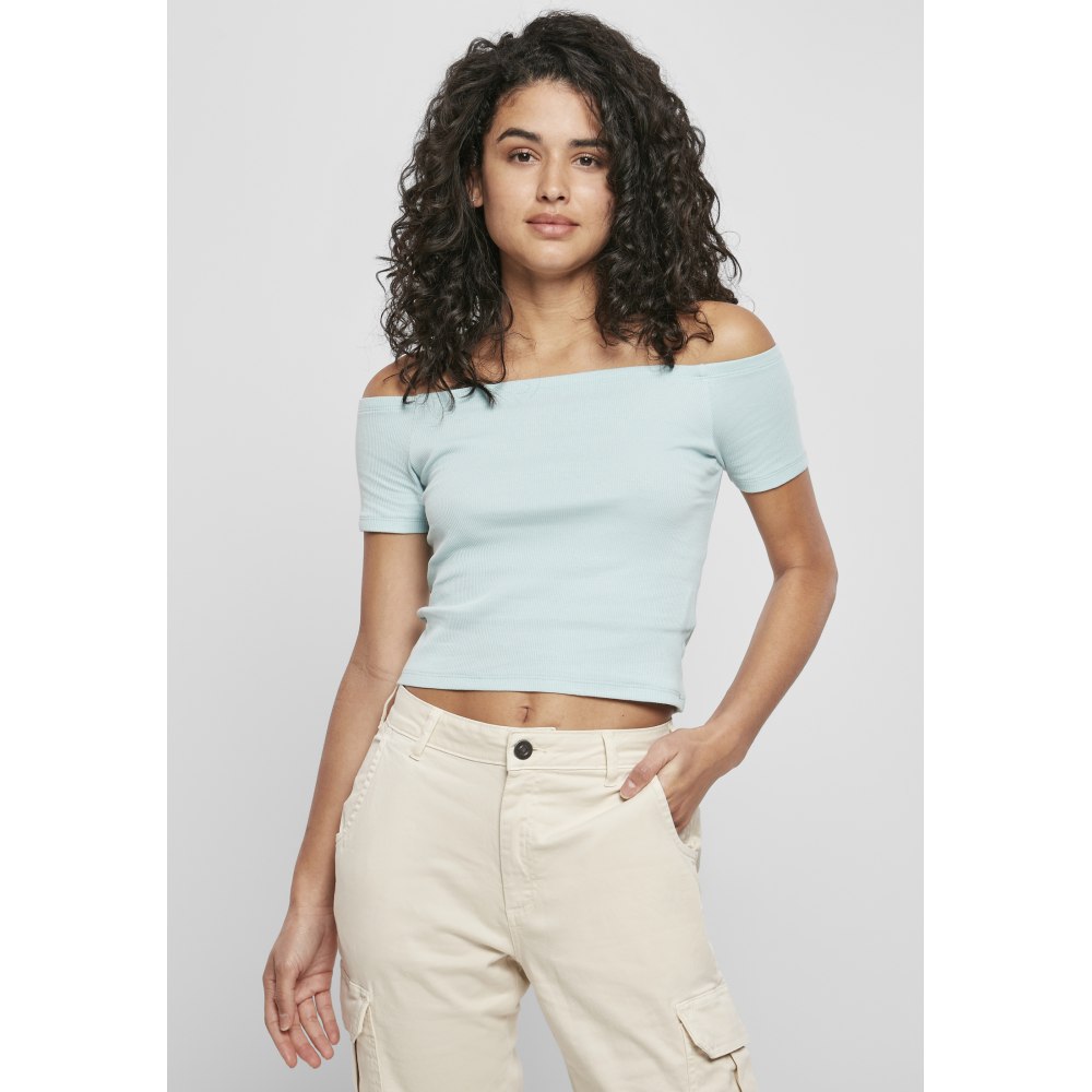 Urban Classics - Off Shoulder Rib Crop top - Blau